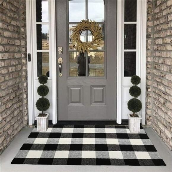 Buffalo Plaid Outdoor Rug, 27.5'' x 43'' Black and White Check Indoor/Outdoor - Picture 1 of 7